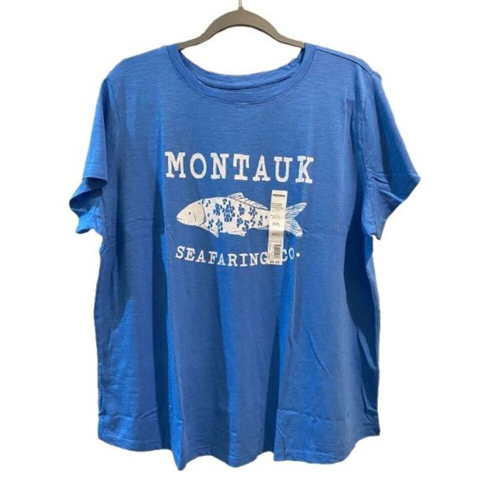 Women's XXL T-shirt Sonoma Short Sleeve Crewneck Blue Montauk Fish